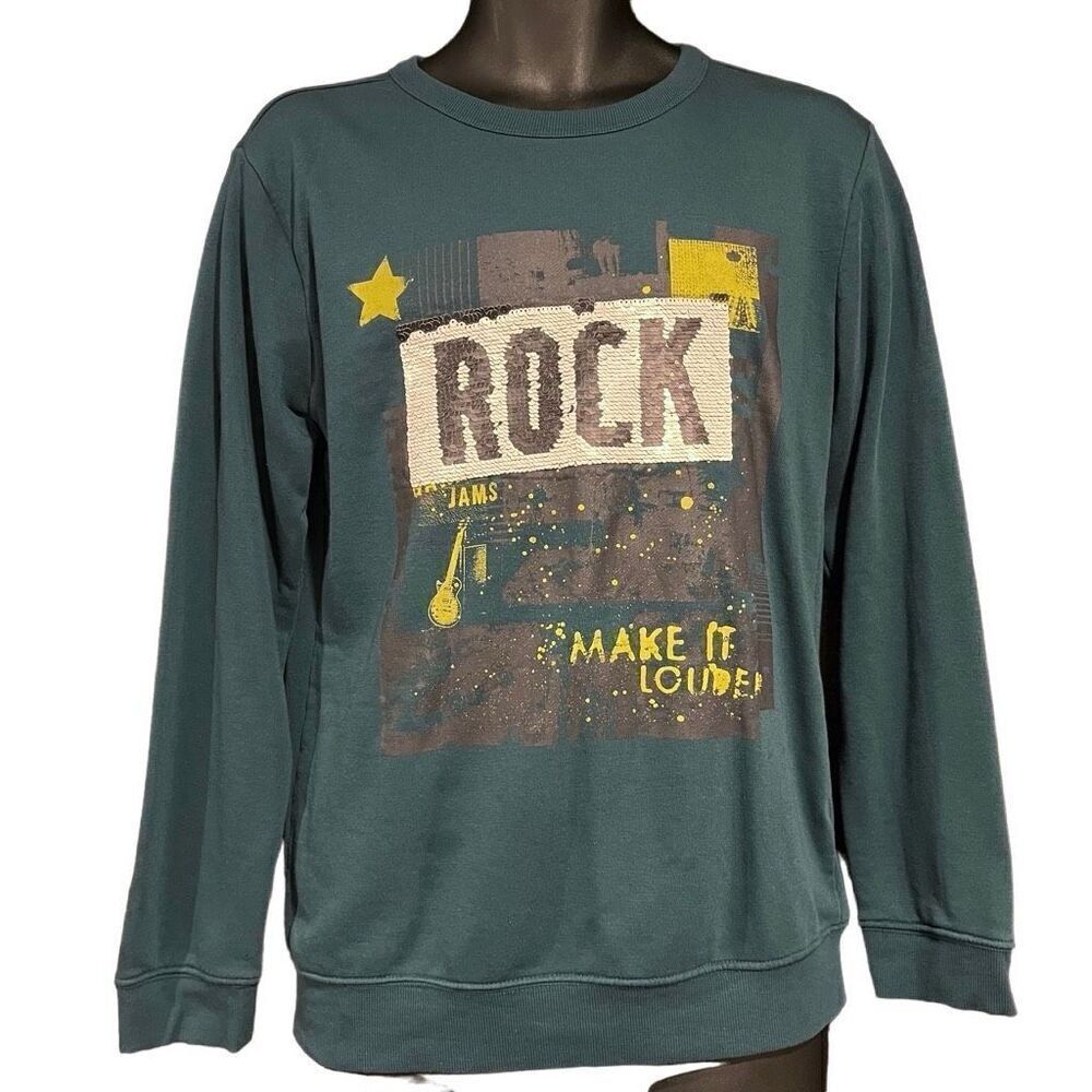 Amplify Rock & Roll Reversible Green Sequin Sweatshirt Boy’s XL